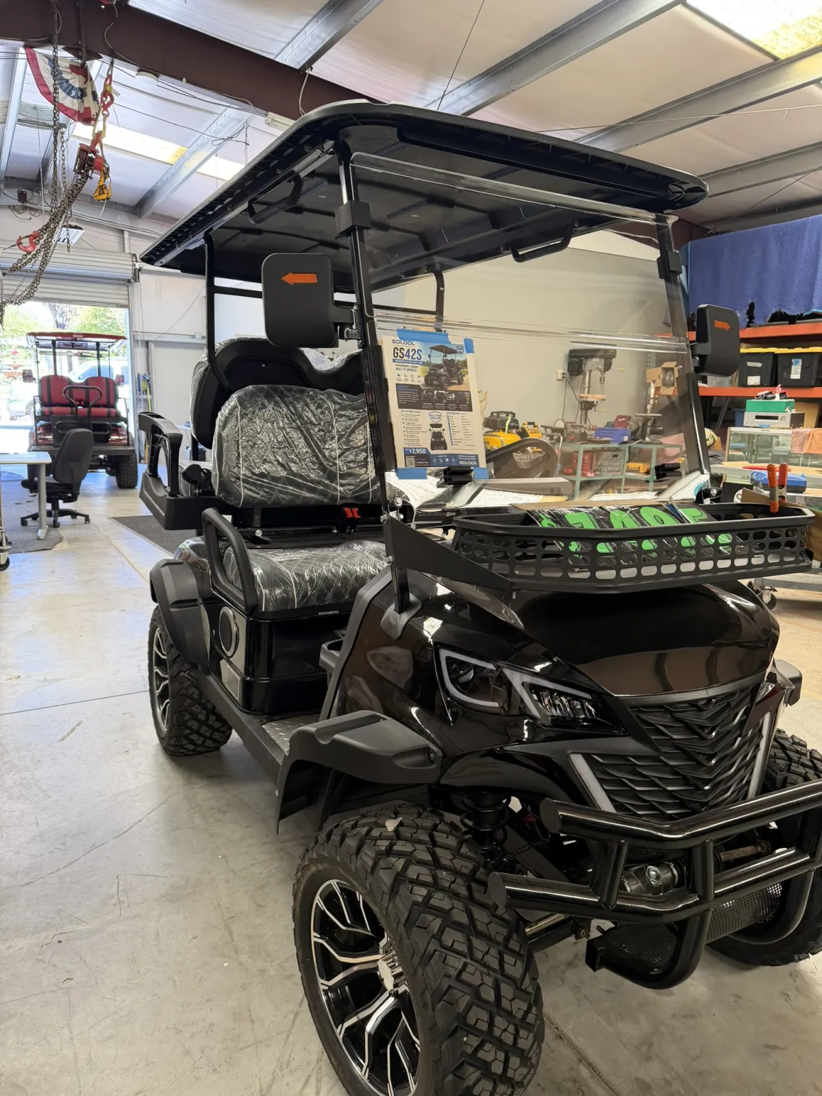 Premium custom electric golf cart — front view