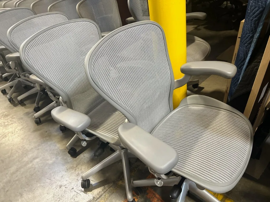 Used Herman Miller Aeron chairs staged for a long-distance delivery
